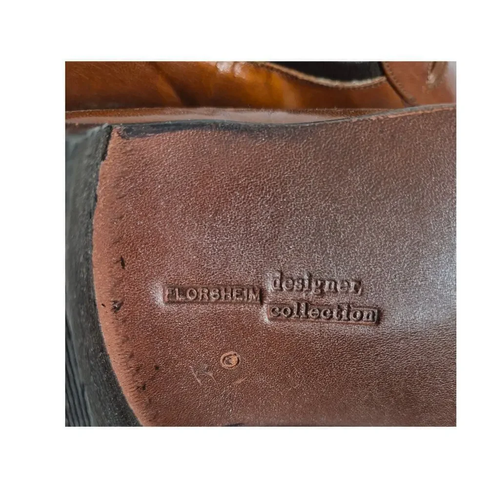 VTG Florsheim Designer Collection Cognac Brown Leather Wingtip Loafers Mens 11.5